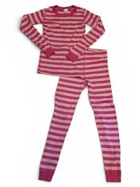 Hanna Andersson Zing Pink And Soft Bloom Striped Long John Pajamas 140